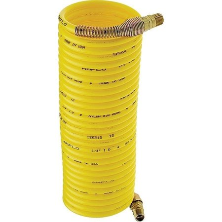 Amflo Air Hose, 14 in OD, 25 ft L, MNPT, 200 psi Pressure, Nylon, Yellow 4-25E-RET